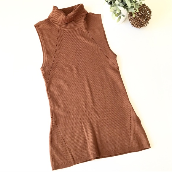 White House Black Market Tops - WHBM Brown Copper Ribbed Sleeveless Turtleneck